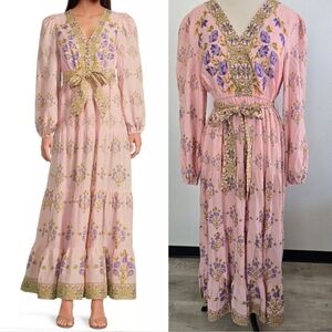 A Loves A Woven Floral Print Deep V-Neck Long Bubble Sleeve Maxi Dress XL